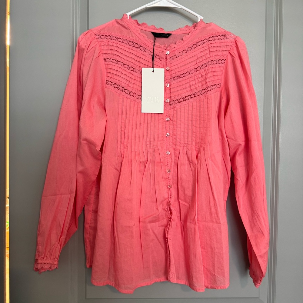 Zara Coral-Pink Lace Romantic Blouse